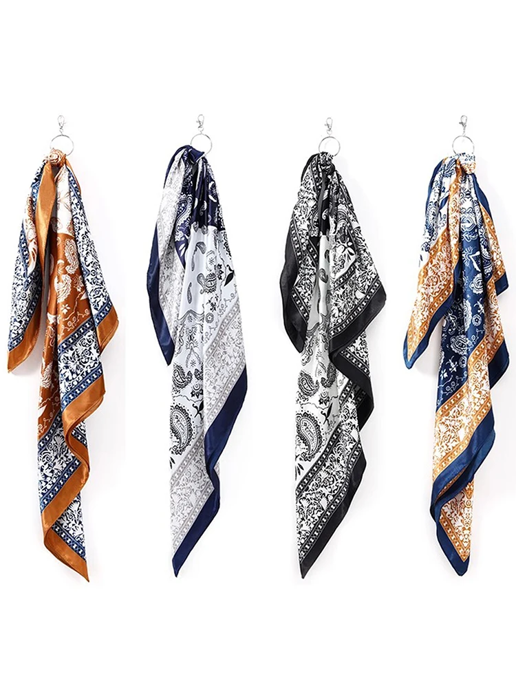 Retro Cashew Blume Quadrat Hijab Schal Hiphop Schal Hosen Schal 60 cm Simulierter Seidenschal Halsband für Männer und Frauen Haar mit – Detail 1