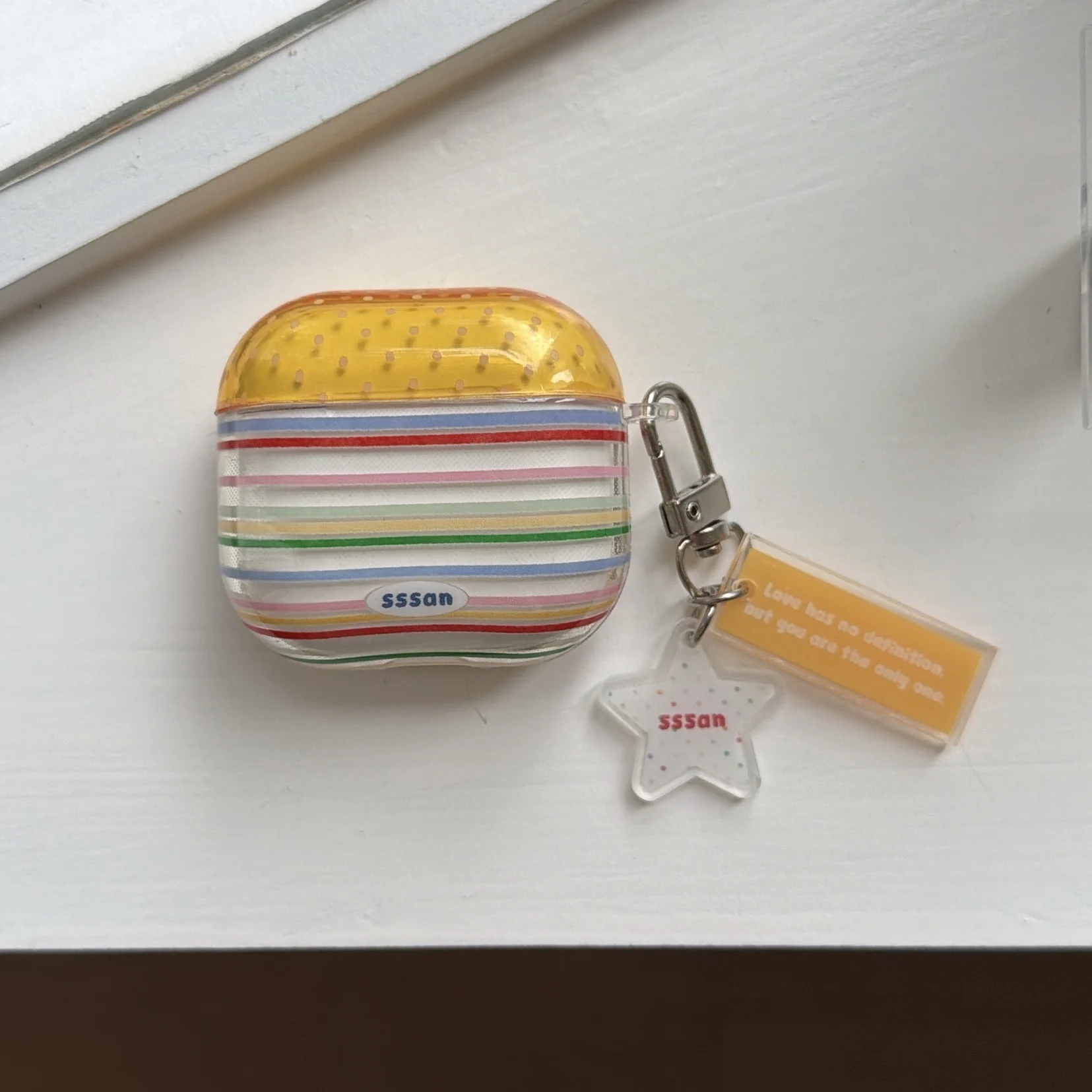 Capa Transparente para Fones de Ouvido com Padrão de Poás Coloridos e Listras, para AirPods 1 2 3 4 Pro Pro2 Pro3 com Pingente