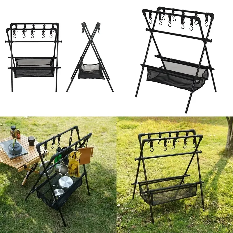 Mesh Clothing Camping Folding Storage Rack Drying Rack 67x53x75 cm Storage Rack Outdoor Shelf