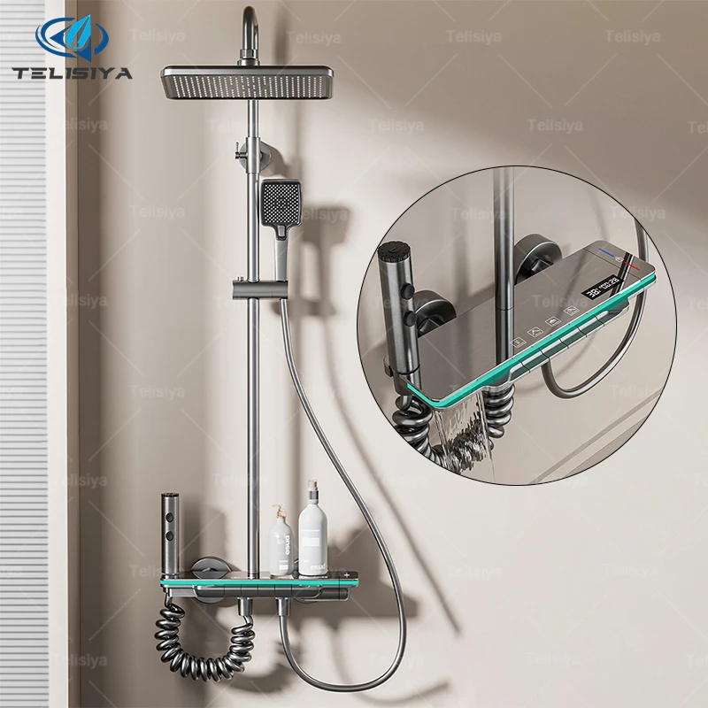 ذكي شاشة ديجيتال الحمام دش مجموعة تأثيرات الإضاءة المحيطة المنزلية مفاتيح البيانو نظام دش مضغوط مجموعة #1