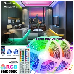 Dc5v led strip música sincronização bluetooth luzes de néon usb decoração do quarto lâmpada para tv tela backlight app controle cor mudando 5050 rgb