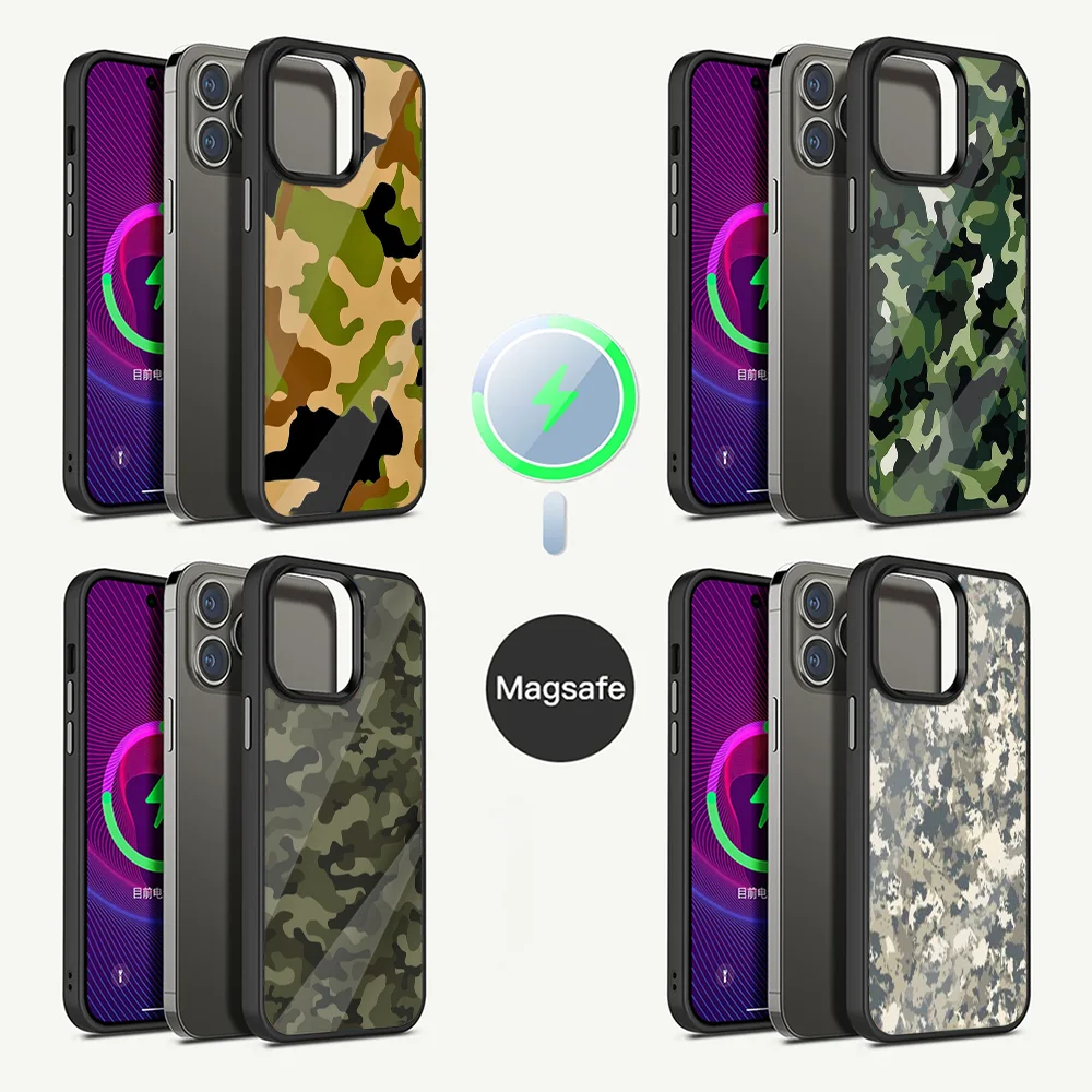 

Military Army Camouflage Phone Case For iPhone 16,15,14,13,12,11,Plus,Pro,Max Mini Magsafe Magnetic Wireless Charging
