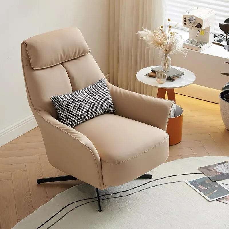 Modern Luxury Rotating Single Sofa Chair Lounge Lazy Recliner Interior Living  Room Bedroom Leather High Back Furniture Design