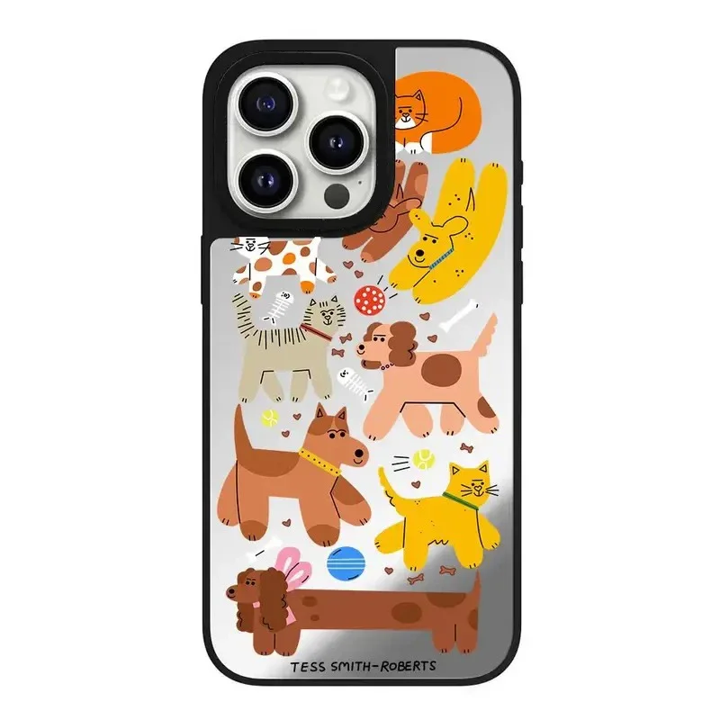 Cartoon Walk Dog iPhone 11 12 13 14 15 16 Pro Max Mirror Surface MagSafe Case Cover Shell