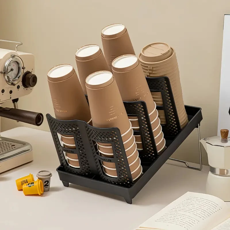 Double Row Disposable Cup Holder, Multi-Compartment Foldable Design, Large Capacity Coffee Corner Organizer, Paper Cups & Wine