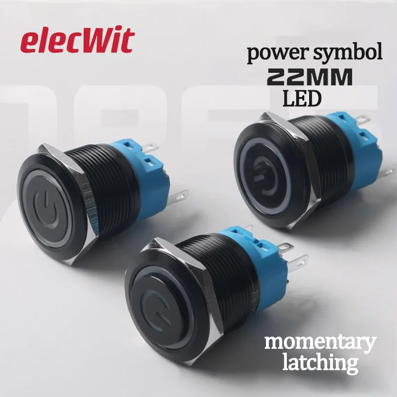 

5 шт. 22 мм водонепроницаемая мгновенная металлическая кнопка из оксида черного цвета самоблокирующийся светодиодный маяк синий 12 В 24 В