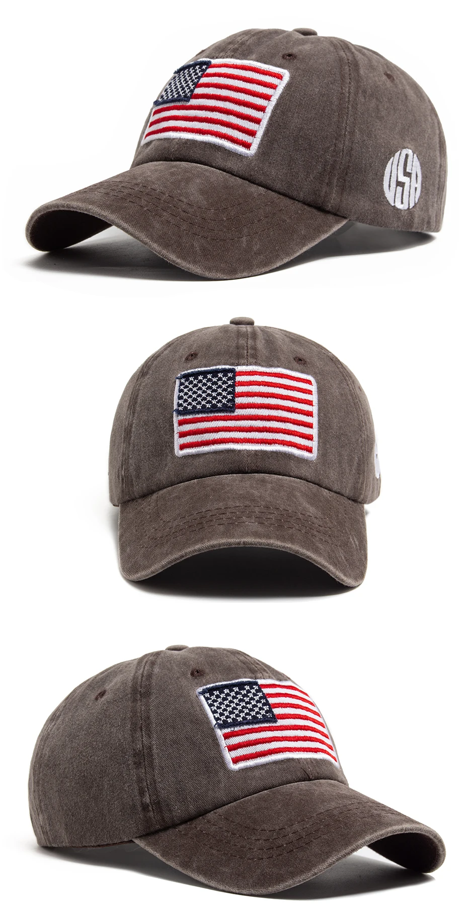 USA Flagge Herren Baseball Cap Retro Stickerei gewaschene Baumwolle Papa Hüte Mode Frauen Hip Hop Caps Sommer Outdoor Sonnenblende Hut – Detail 6