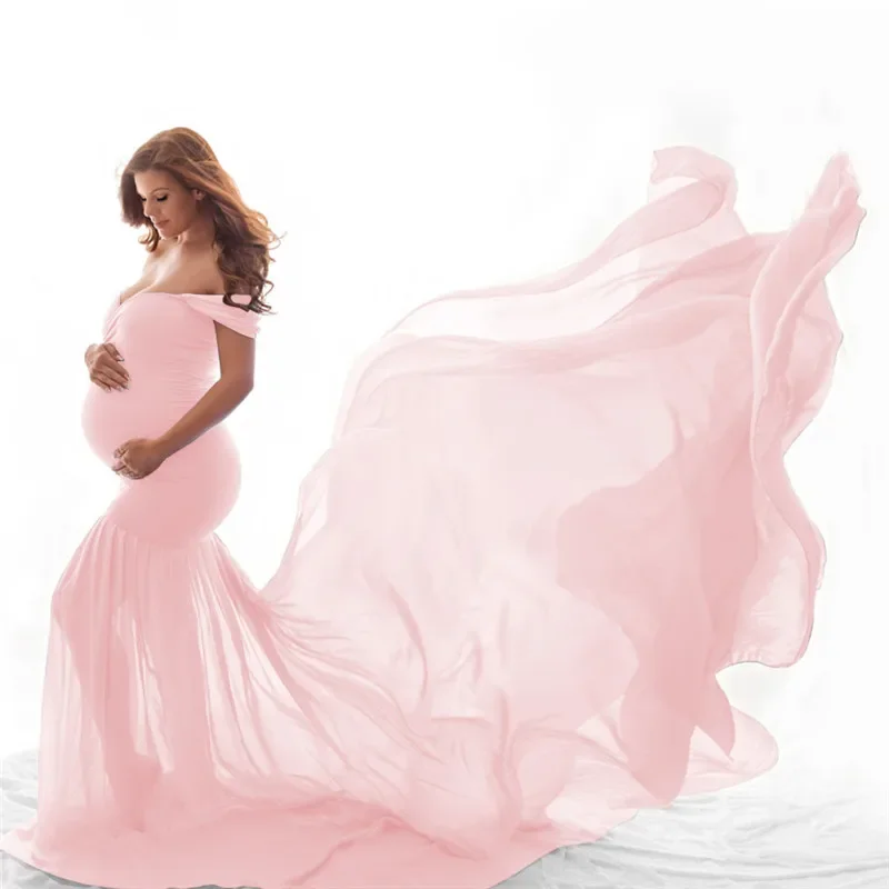 New Off Shoulder Maternity Dress for Photo Lace Chiffon Long Maxi Dress Pregnant Dresses Photography Props Photo Shoot