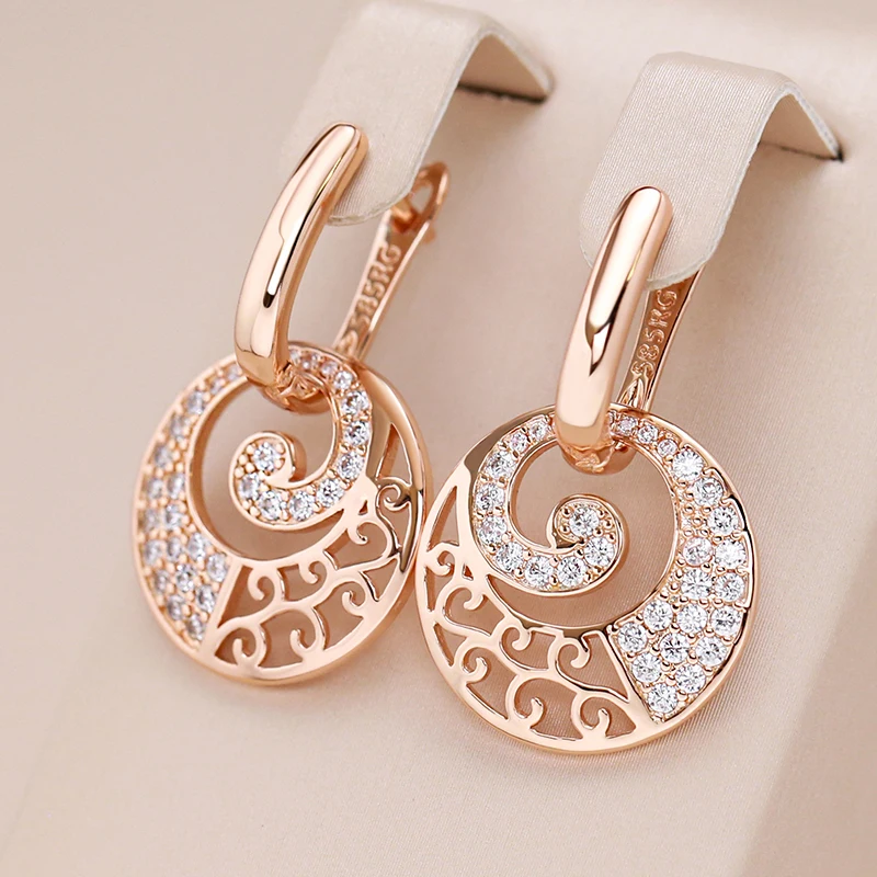 Kinel Hot Crystal Flower Drop Earrings for Women 585 Rose Gold Color With Natural Zircon Accessories High Quality Daily Jewelry