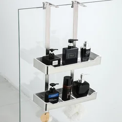 304 Stainless Steel Bathroom Shelf Shower Room Hanging Rack with Double Baskets Ideal for Door Rear Storage Organization