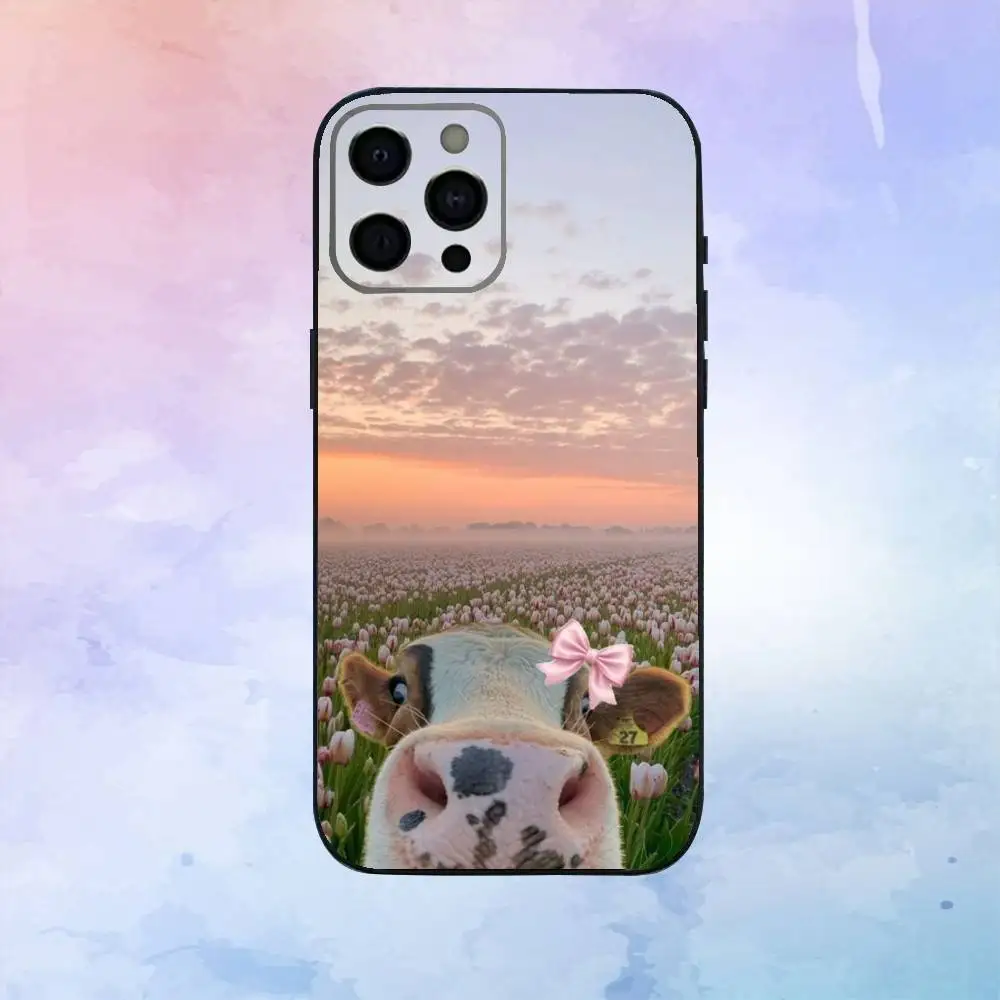 Flower Milk Dairy Cow Cows OX Phone Case  For iPhone17,16,15,14,13,12,11 Plus,Pro Max Soft Black Cover