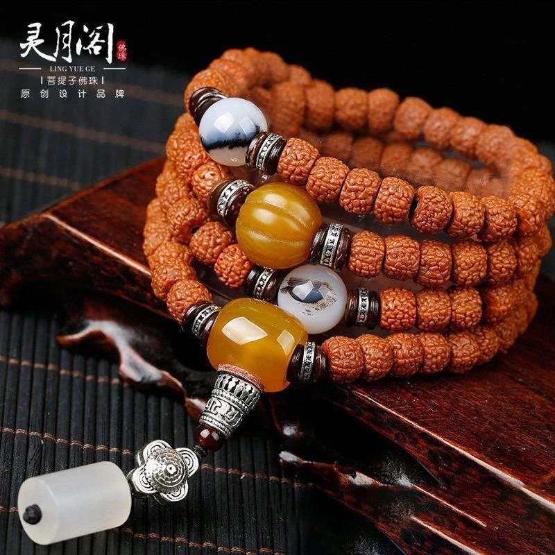 Nepal Scale Pattern Vajra Bodhi 108 Men Women, Buddhist Bead Bracelet and Necklace