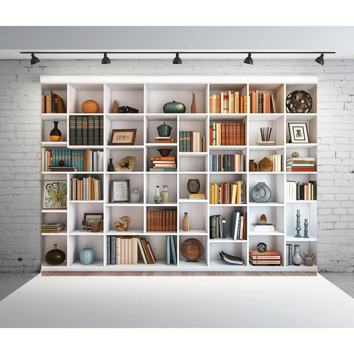 5×3 ft White Bookshelf Backdrop Bookcase Backdrops Office Backdrop, Modern Bookshelf Backdrop, For Modern Home Decor Backdrop