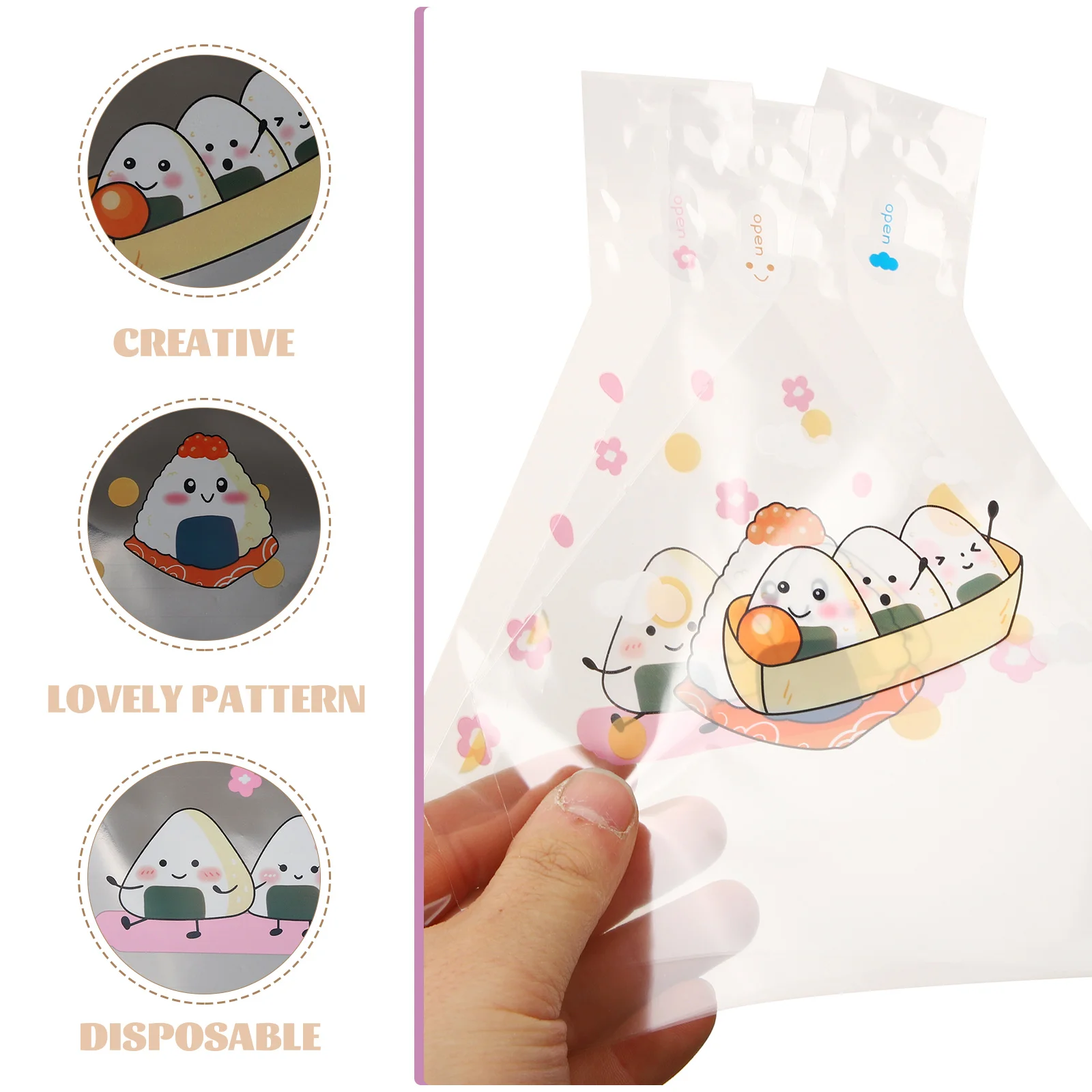 

50pcs Onigiri Wrappers Rice Ball Packing Bags Japanese Onigiri Packing Bags Cartoon pattern Sushi Making Mold Bento Accessories