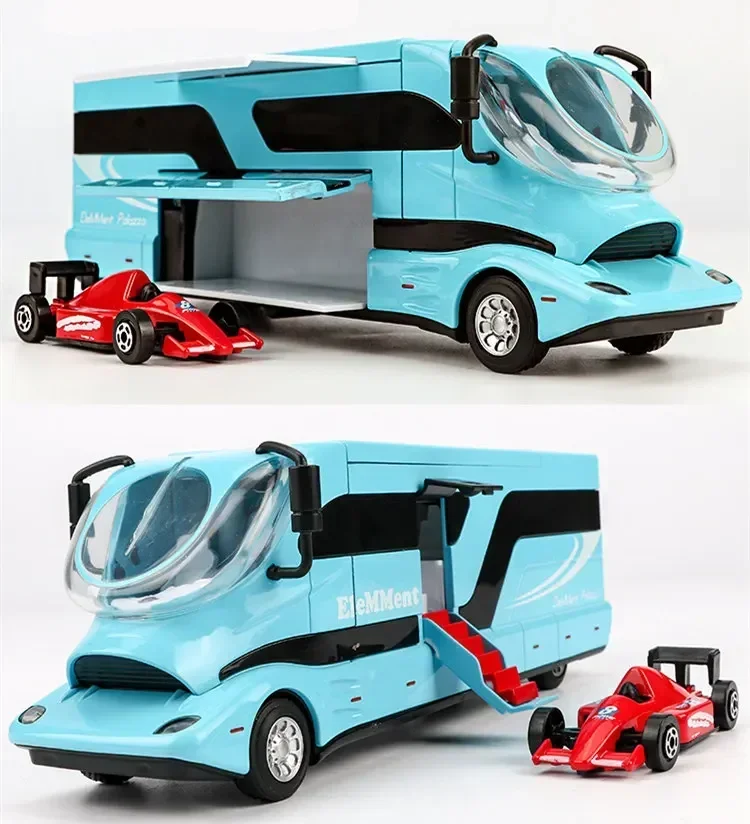 [New] 2 in 1 Light and Music Alloy Luxury RV car + Super car model Racing cars sportscar house car toy kids child gift