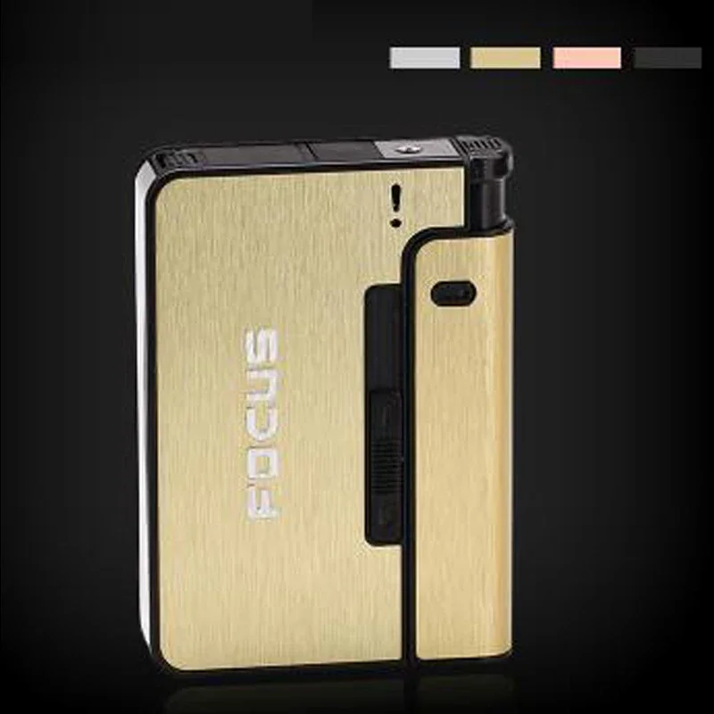 FOCUS Portable Metal Cigarette Boxes With Kerosene Oil Lighter 10pcs Cigarette Holder Case Lighter Gadget For Men Christmas Gift