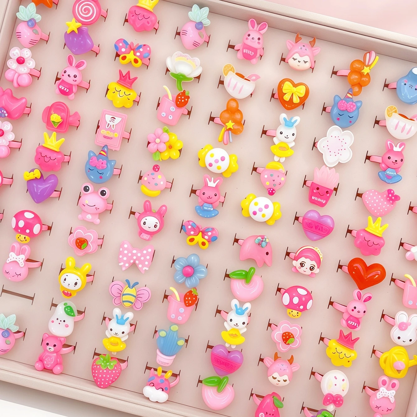 15/25/35/50/100/200Pieces Cute Cartoon Flower Buttrtfly Heart Rings Set For Children Girls Mix Style Fashion Daily Jewelry Gifts