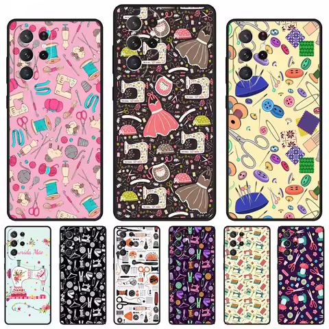 Sewing Machine Pattern phone case For Samsung Galaxy S24 S23 S22 Ultra Note 10 20 Plus S8 S9 S10 S20 S21 FE Cover