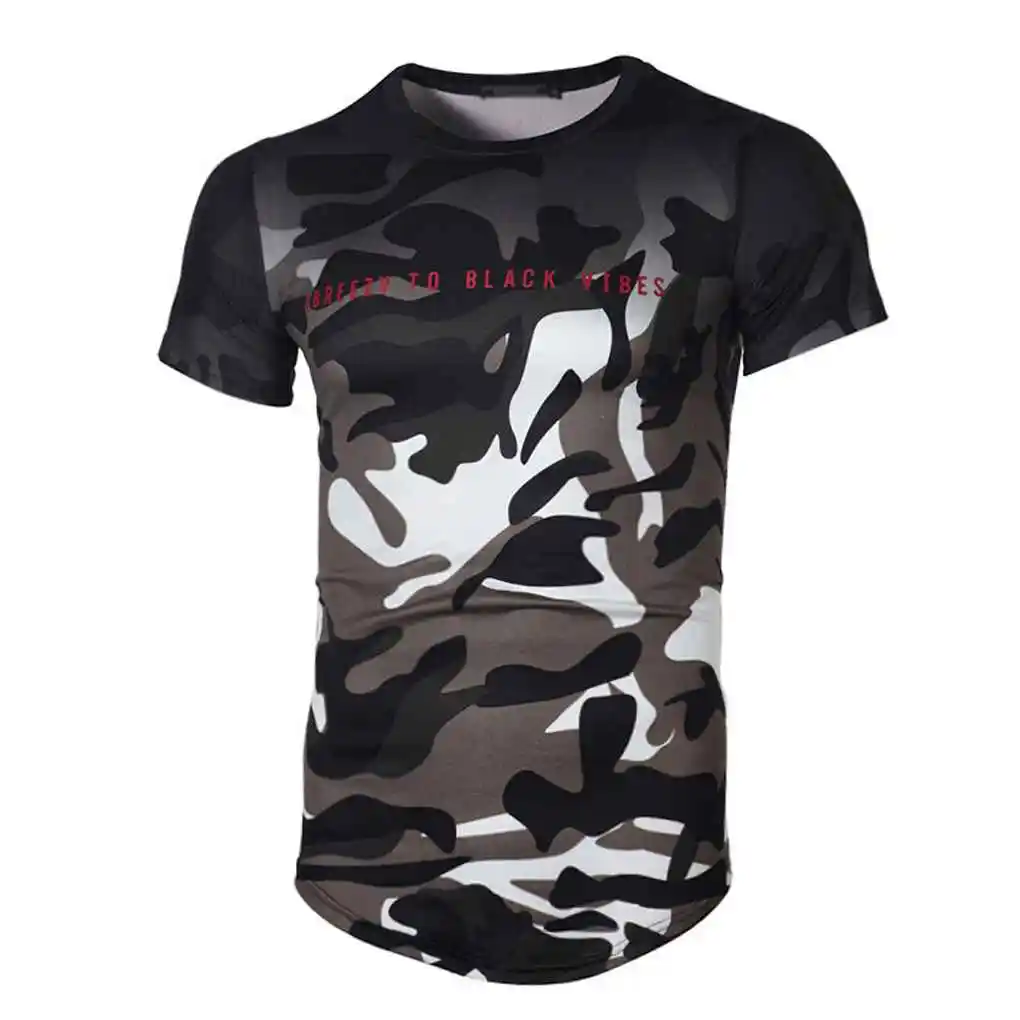 

Men Summer Korean Silk Sports Thin Short Sleeve Camouflage Gymnastic Running Basketball T-shirt Top Clothes