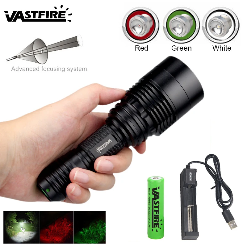 Imagem -02 - Tactical Led Hunting Lanterna Usb Recarregável Acampamento Lanterna Professional Camp Lanterna Verde Vermelho e Whtie 1-modo 48 Milímetros Lens C11 400 Jardas