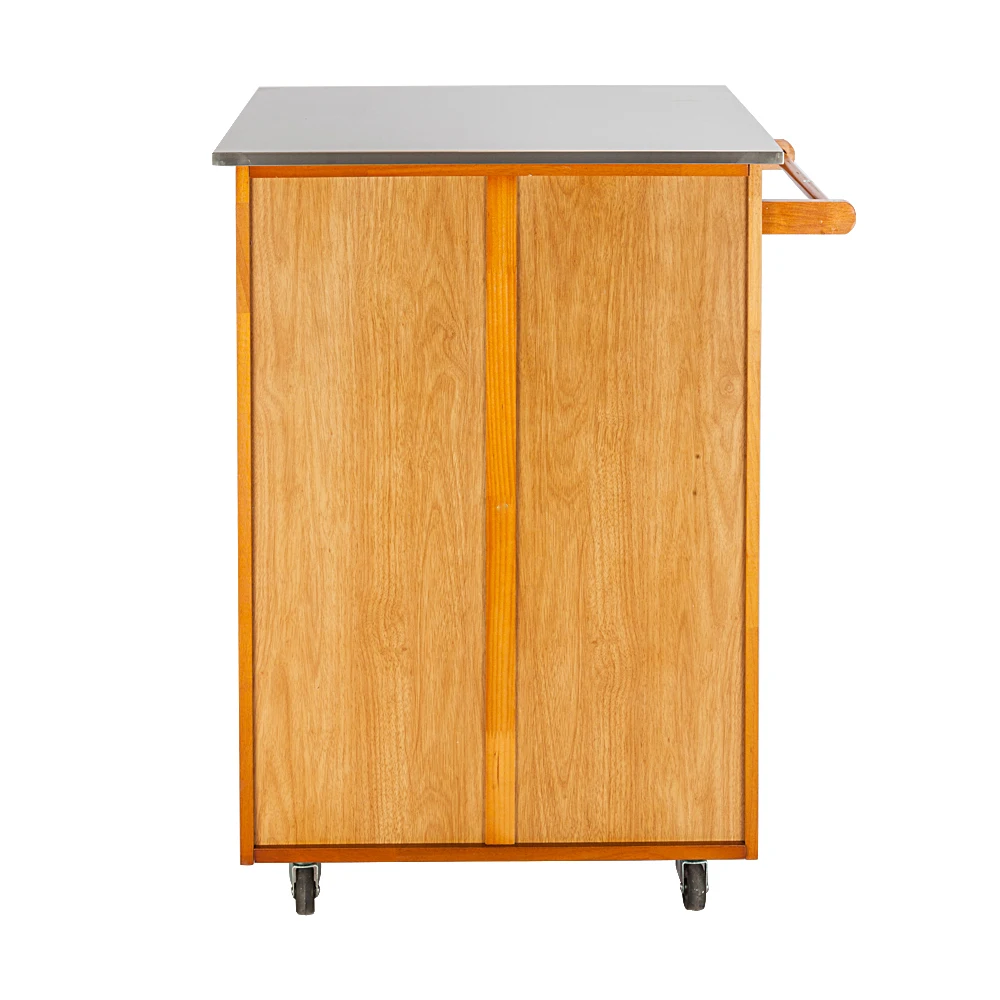 Moveable Kitchen Cart with Stainless Steel Table Top & One Drawer & One Cabinet Sapele