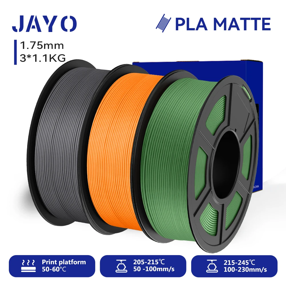 JAYO 3 Rollen PLA Matt/HS PLA Matt (=PLA Classic)/HS Matt PETG 3D-Drucker-Filament 1,75 mm, ordentlich gewickelt und ungiftiges PLA für 3D