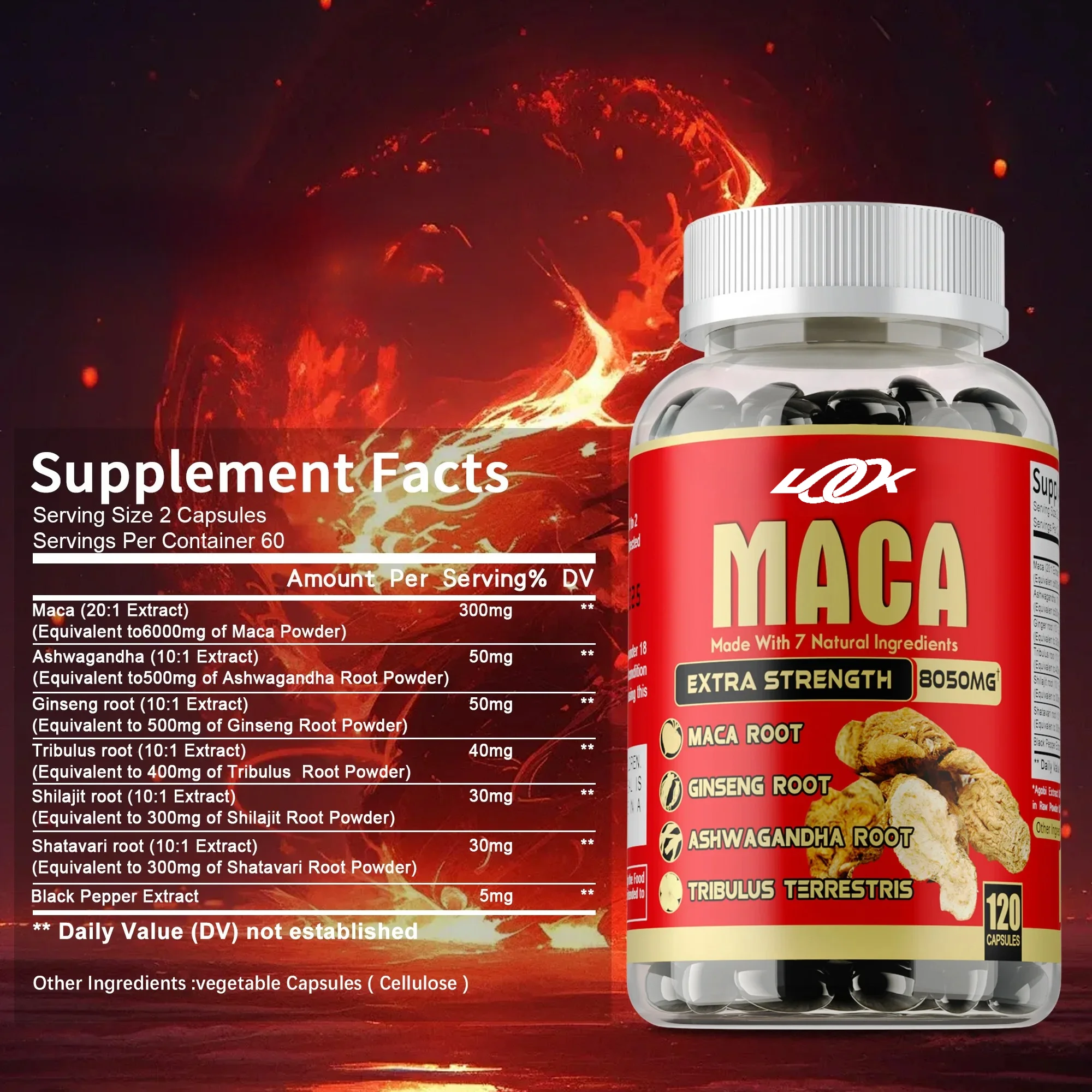 Maca Capsules - Muscle Growth, Improves Mood, Improves Athletic Performance, Increases Energy and Endurance