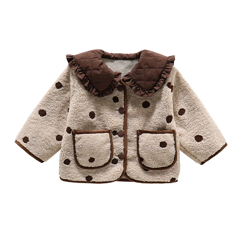 

2- 9 Years Girls' Cozy Fleece Jacket, Sweet 2026 Winter Outerwear for Kids Cute Ruffled Collar Warm Fleece Coat with Pockets