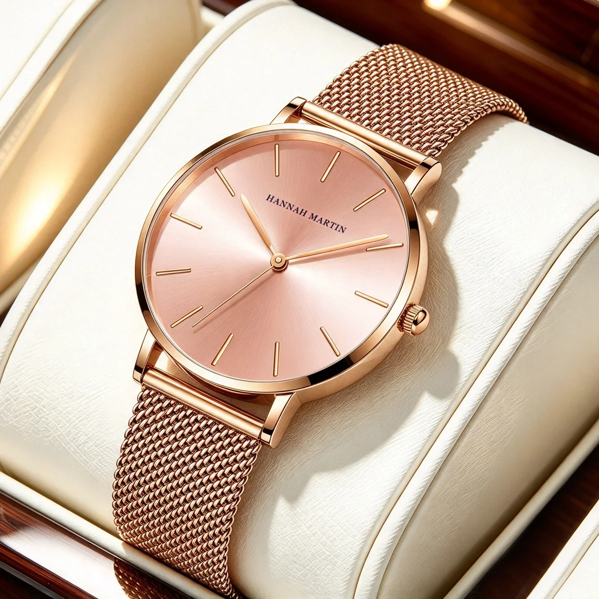 HANNAH MARTIN 36mm Japan Movement Women Watch Stainless Steel Mesh Top Brand Minimalist Rose Gold Waterproof Quartz Women Watch
