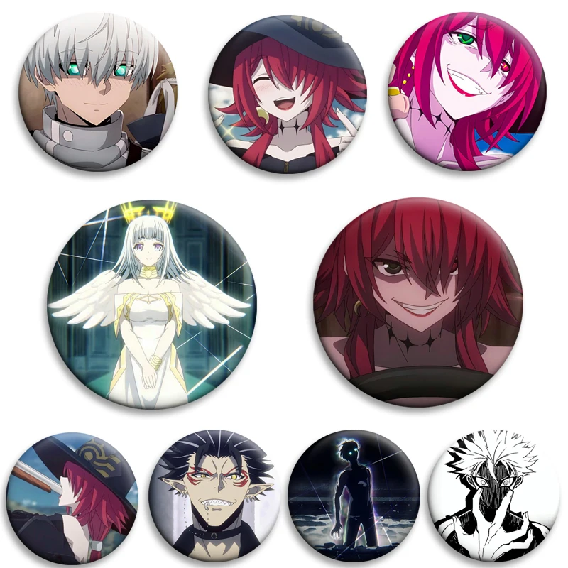 Insignia redonda carmesí de Anime Ragna, alfileres de botón suaves, broche de personaje creativo bonito para mochila, decoración de ropa, regalos de moda
