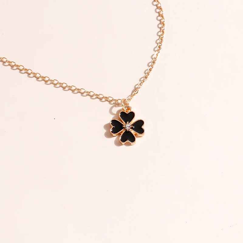 Aihua Einfache Stil Schwarz Farbe Emaille Klee Halsketten & Anhänger für Frauen Mädchen Femme Bijoux Colar Valentinstag Schmuckstück – Detail 5