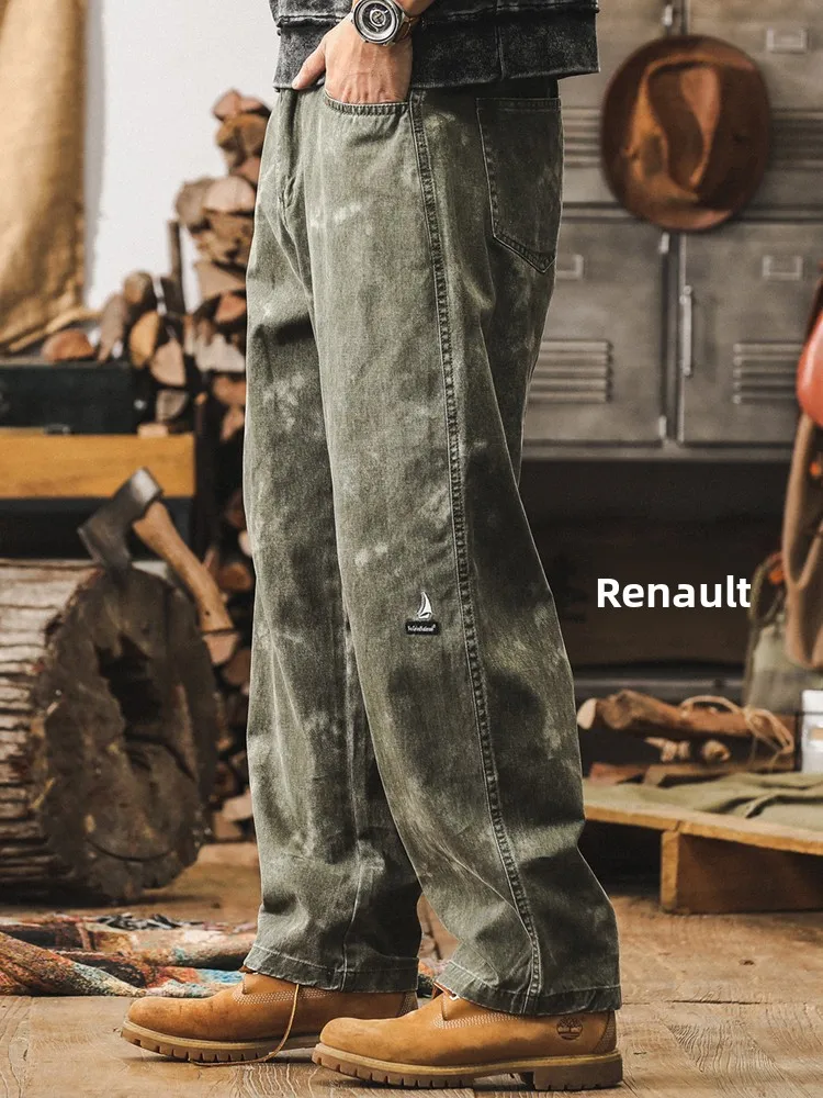 

Прямые брюки в американском стиле ретро, мужские весенне-осенние свободные широкие джинсы, повседневные брюки с завязками, модный бренд