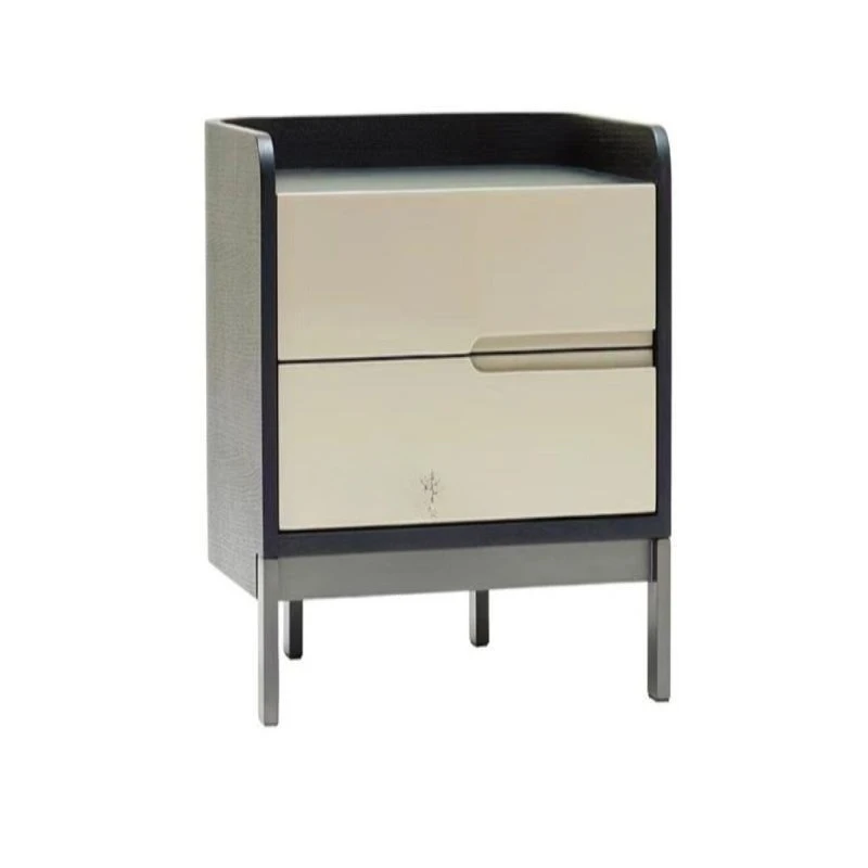 

Double draw bedside table, Nordic modern black walnut painted bedside table, small apartment bedroom locker