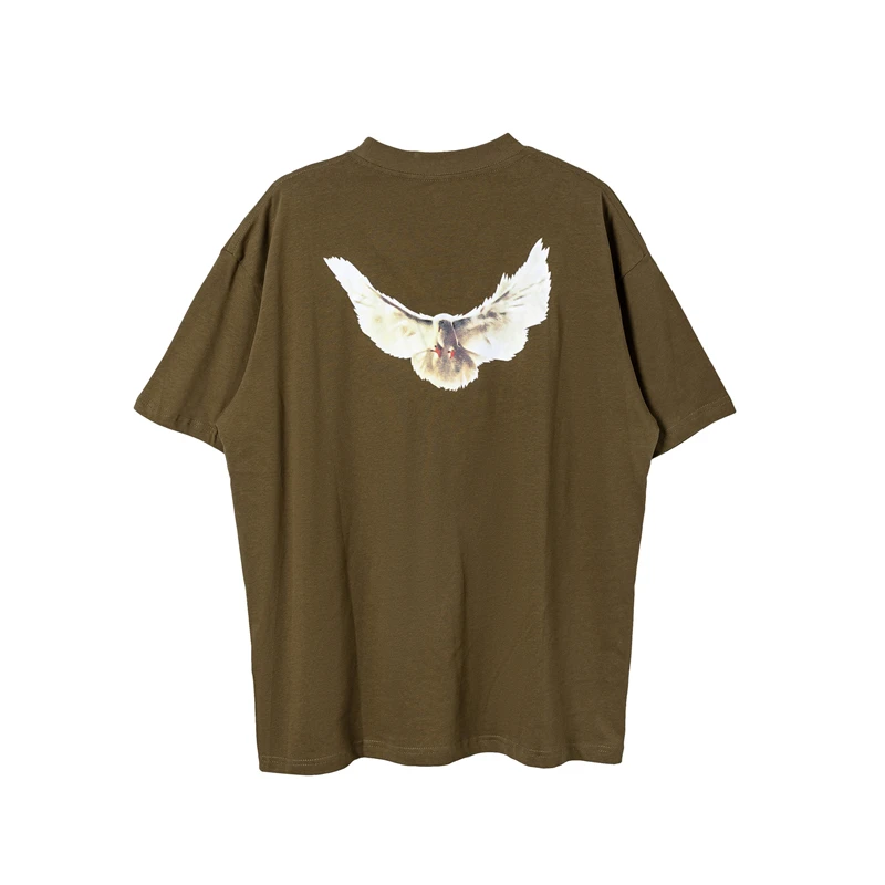 Summer YZY High Street Kanye West Peace Dove Print Hip Hop Loose Casual Short Sleeve Street Clothing Pure Cotton Vintage T-shirt