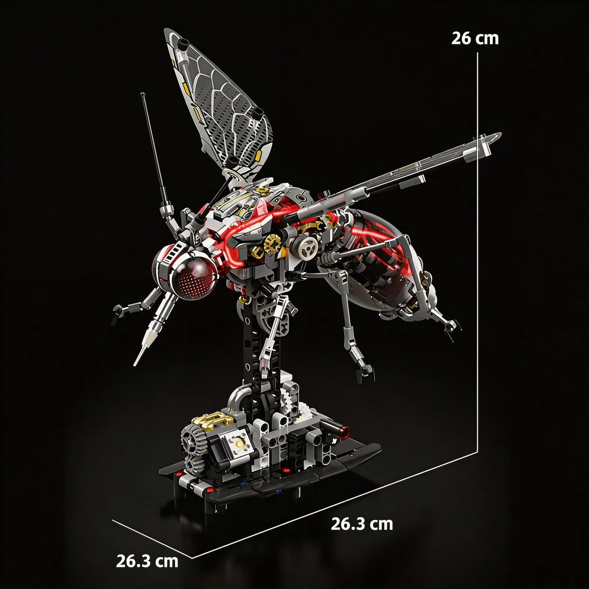 747PCS Mechanical Mosquito Building Blocks, Cyberpunk Insect Model with LED, Collectible STEM Toy Gift for Adults & Kids view 6