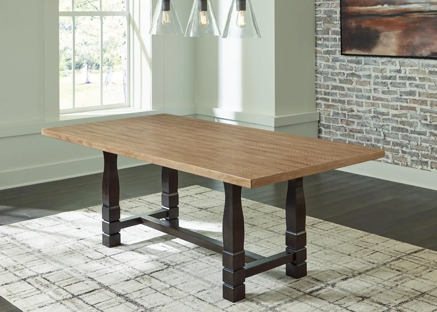 Charterton Casual Dining Table with Trestle Base, Light Brown & Dark Brown