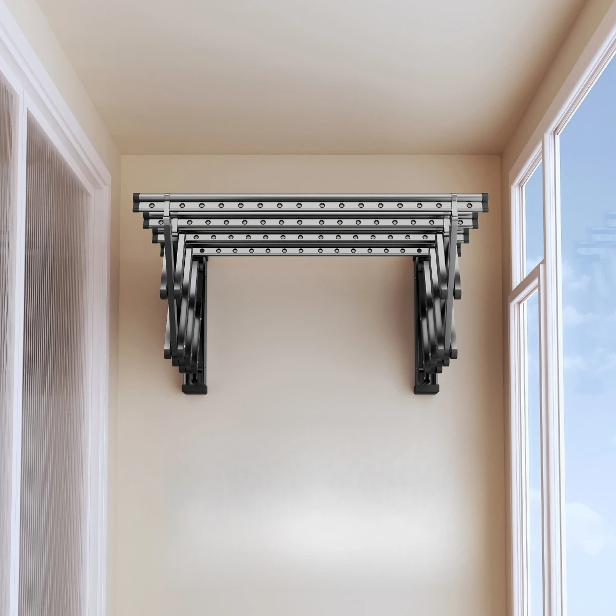 

Side-mounted drying rack, fixed on the wall, folding push-pull drying rack