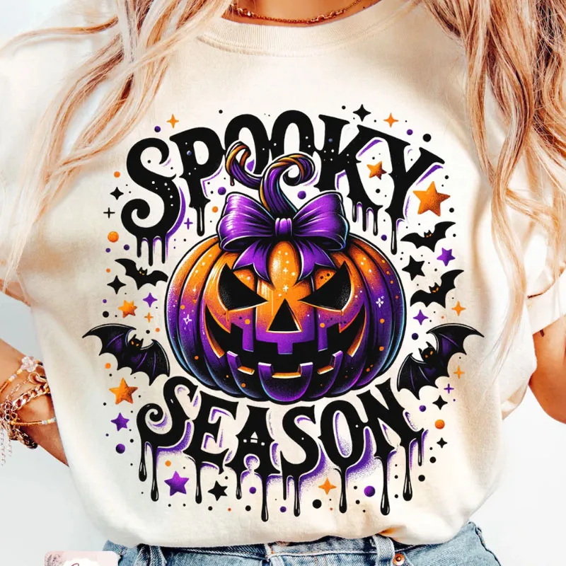 Halloween Spooky Season Pumpkin Heat Transfer Patch Sticke Iron-On Decals for T-shirts Sweatshirts Bags Clothing Fabric Decor