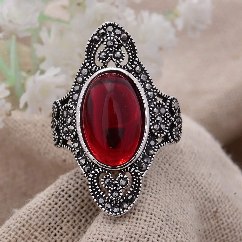 New Arrival Trendy Vintage Garnet Stone Thai Silver Female Ring Promotion Jewellery Gifts Never Fade Cheap