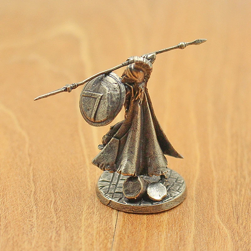 【L】1PCS Ancient White Brass Spartan Rome Knight Figurines Miniatures Vintage Soldiers Model Statue Desktop Ornament Gift
