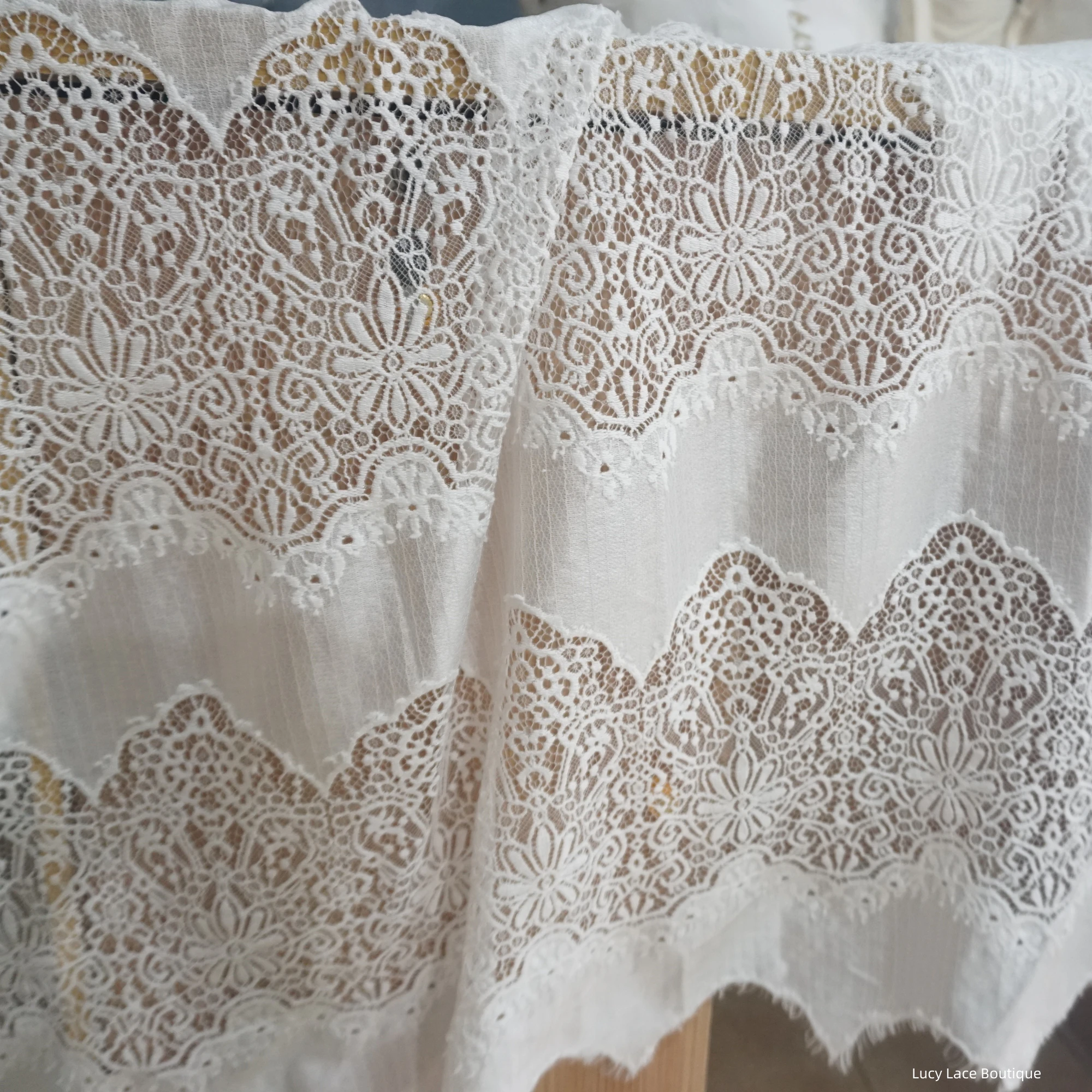 1.3M Wide Luxury Heavy Eyelash Lace Fabric Off White Soft 3 Meters Panels Lace Married Lace Cloth