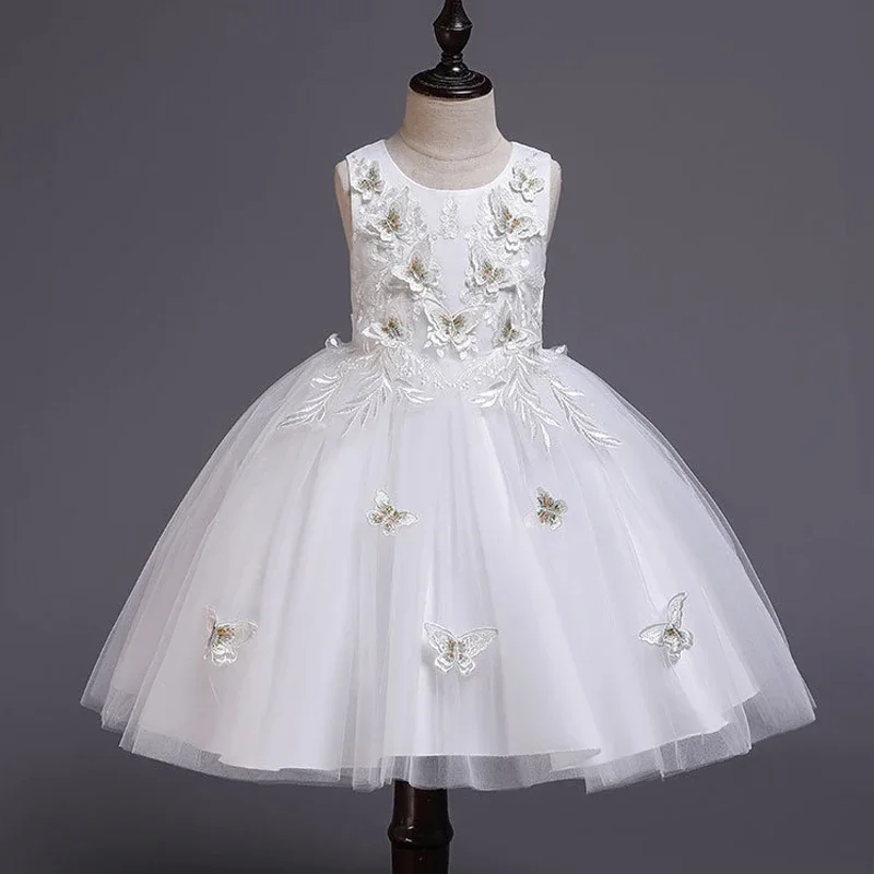 EACHIN Girls Elegant Butterfly Appliques Lace Princess Dresses Children\'s Mesh Party Wedding Dress Baby Girl Kids Clothing