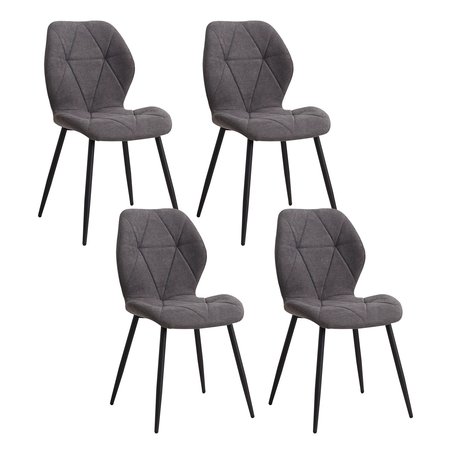 EGOONM Set van 2/4/6 Eetkamerstoelen Gestoffeerde Gewatteerde Linnen Stof Keukenstoelen Metalen Poten voor Balkon Restaurant Eetkamer