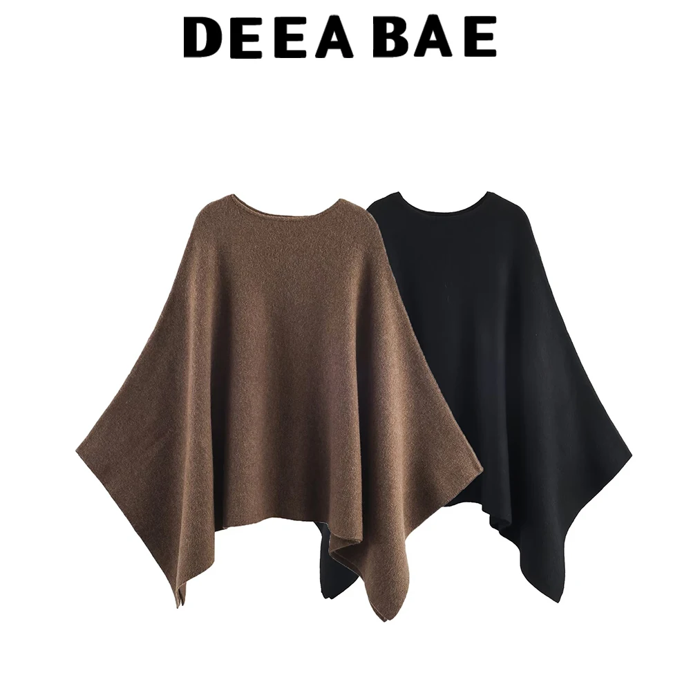 

DEEABAE Autumn new women's clothing European and American style French design asymmetrical knitted cape jacket