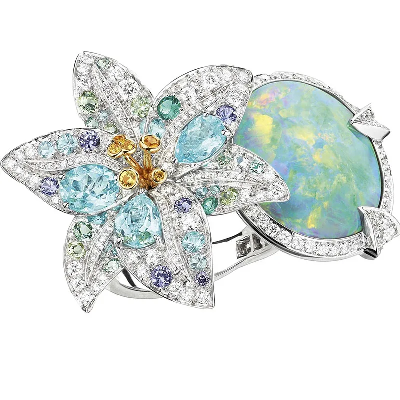 

Classic Ladies Fashion Colorful Flower Opal White Zirconia Crystal Female Alloy Ring for Women Party Jewelry Accessories