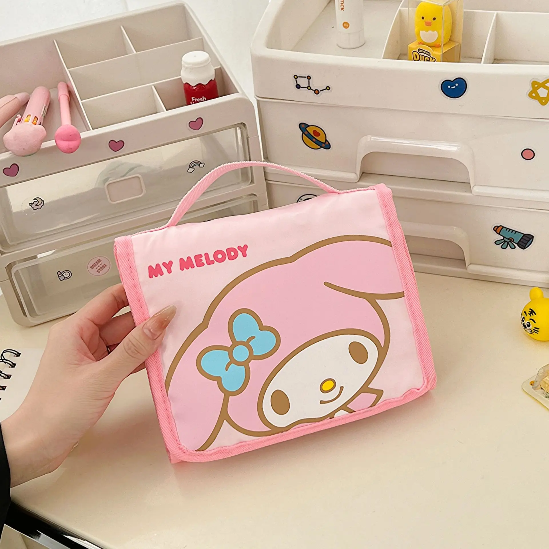 Anime Cartoon Sanrio Hello Kitty Cinnamoroll Kuromi Foldable Cosmetic Bag Large Capacity Storage Bag Cosmetic Bag Gifts