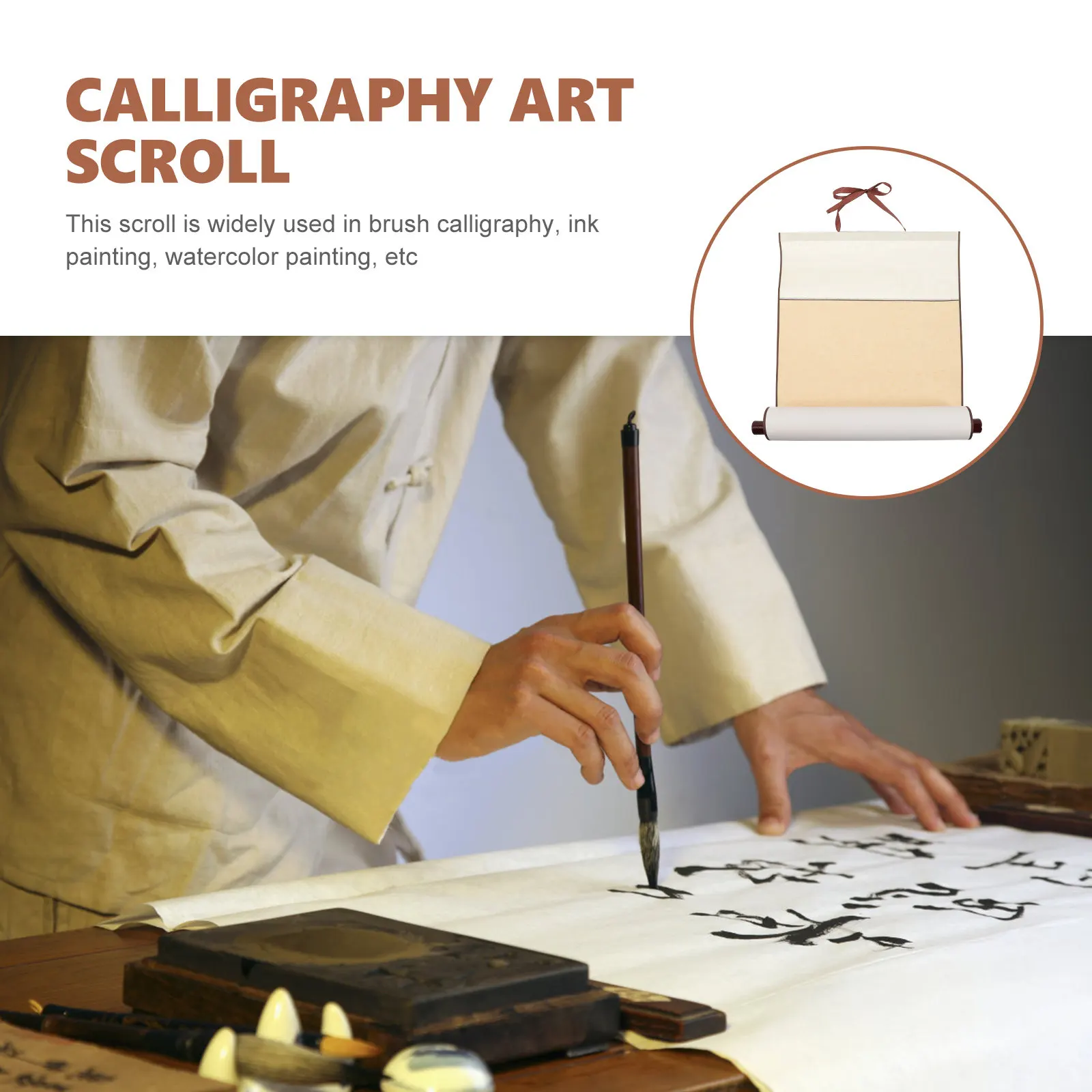 Blank Calligraphy Scroll Made of High-Quality Rice Paper for Brush Writing Running Script Watercolor Painting Portable Hanging