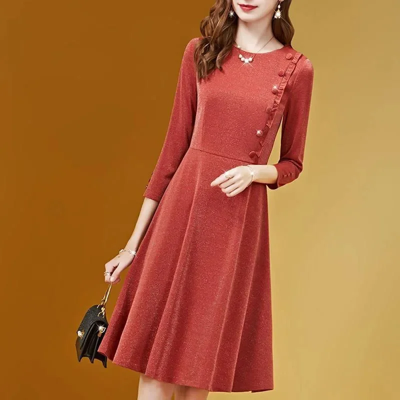 Vestido Singleton de manga larga con botones para personas de mediana edad y jóvenes, falda ajustada con temperamento a la moda, primavera 2024