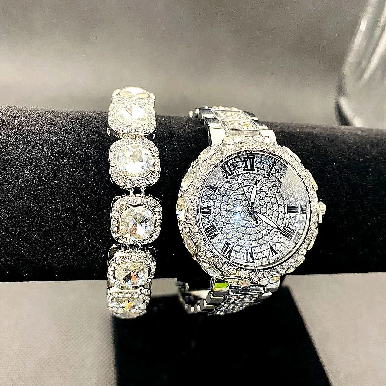 Diamound iced out relógio para mulher bling tênis corrente pulseira hip hop conjunto de jóias de luxo relógio masculino presentes reloj relogio