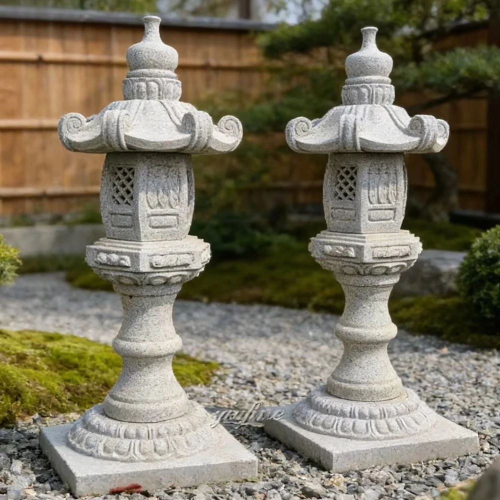 Hand-carved granite garden lanterns, traditional Zen outdoor style